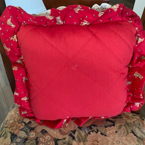Vintage HOLIDAY WINTER HEARTS Country Cottage RED PILLOW Eyelet & Calico Ruffle - Picture 6 of 6